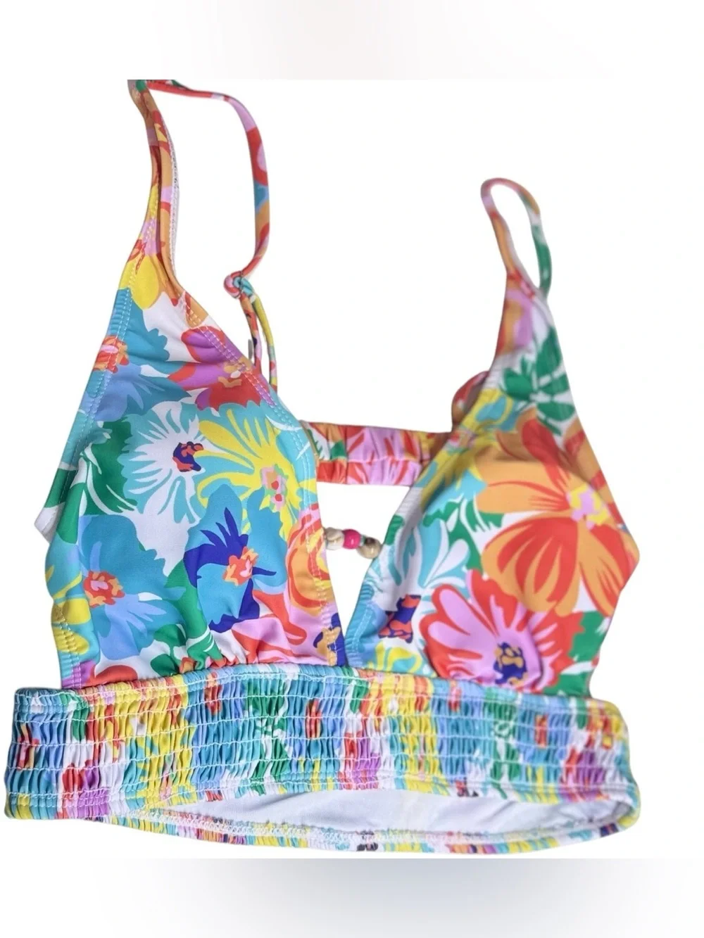 SHEIN Tropical Floral High Waist Bikini Set Vibrant Smocked Crop Top Large